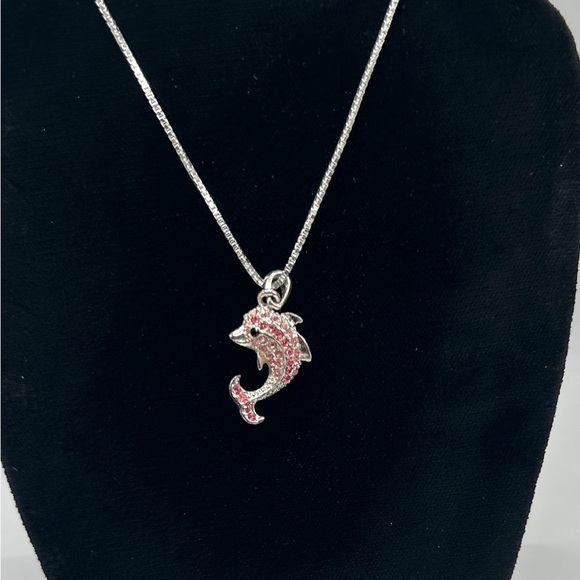 Elegant Silver Pink Black Crystal Dolphin Pendant Only - Picture 1 of 11